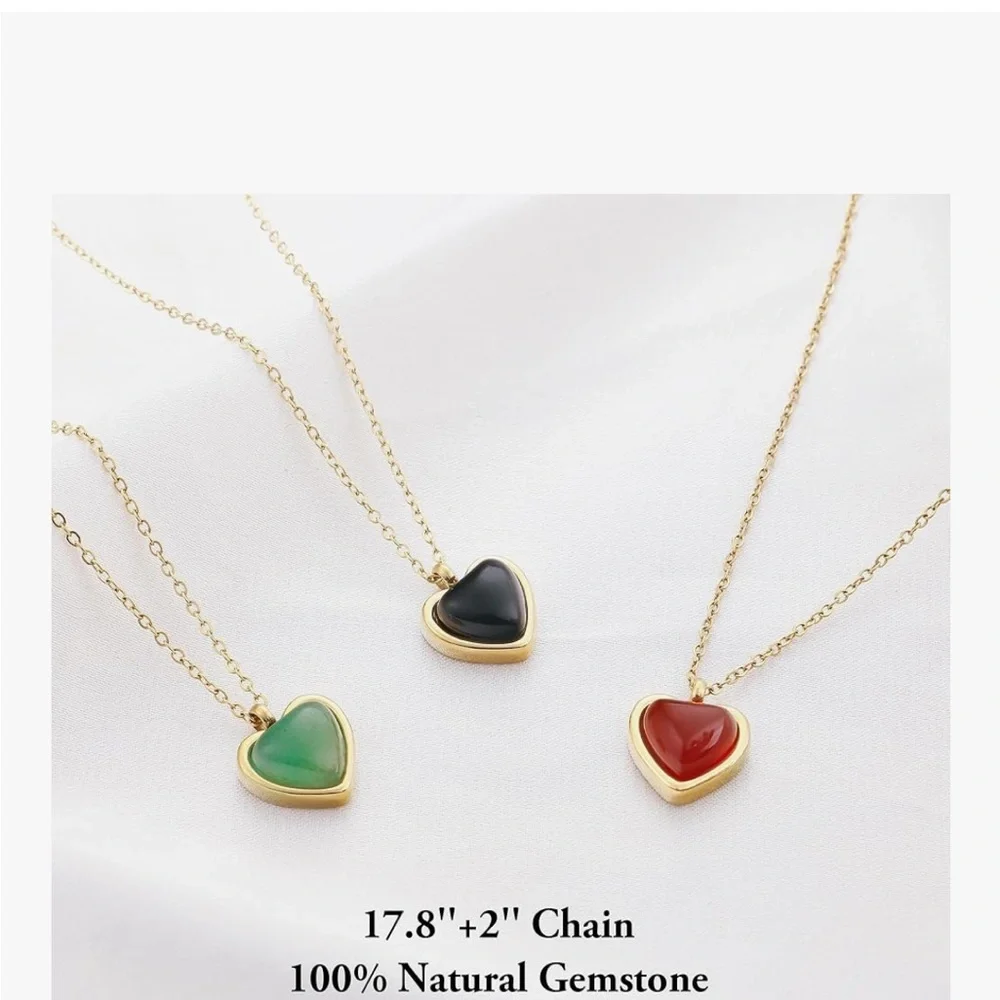 Black Tourmaline Heart Pendant Necklace Gold Chain Natural Gemstone - Picture 3 of 6